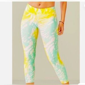 Fabletics powerhold watercolor mint and yellow leggings